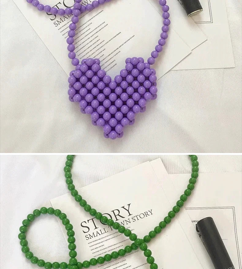 Mini Heart Beaded Crossbody Bag