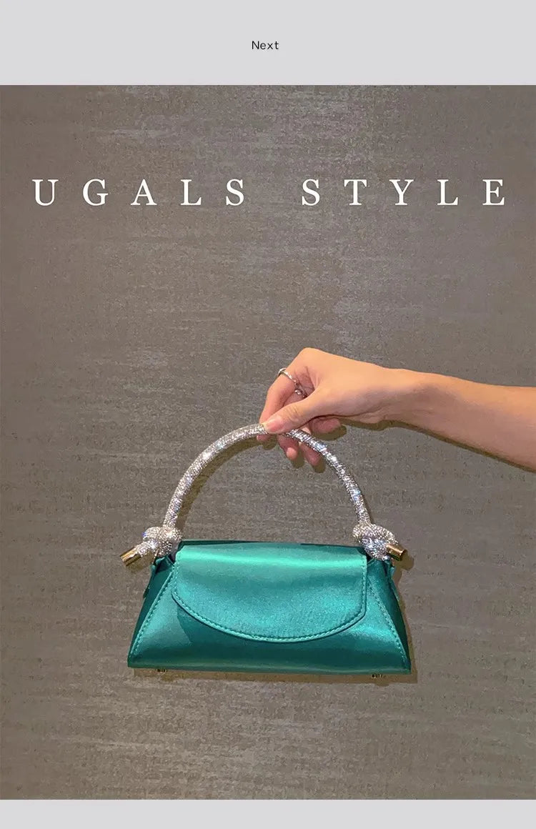 Satin Crystal Handle Evening Bag