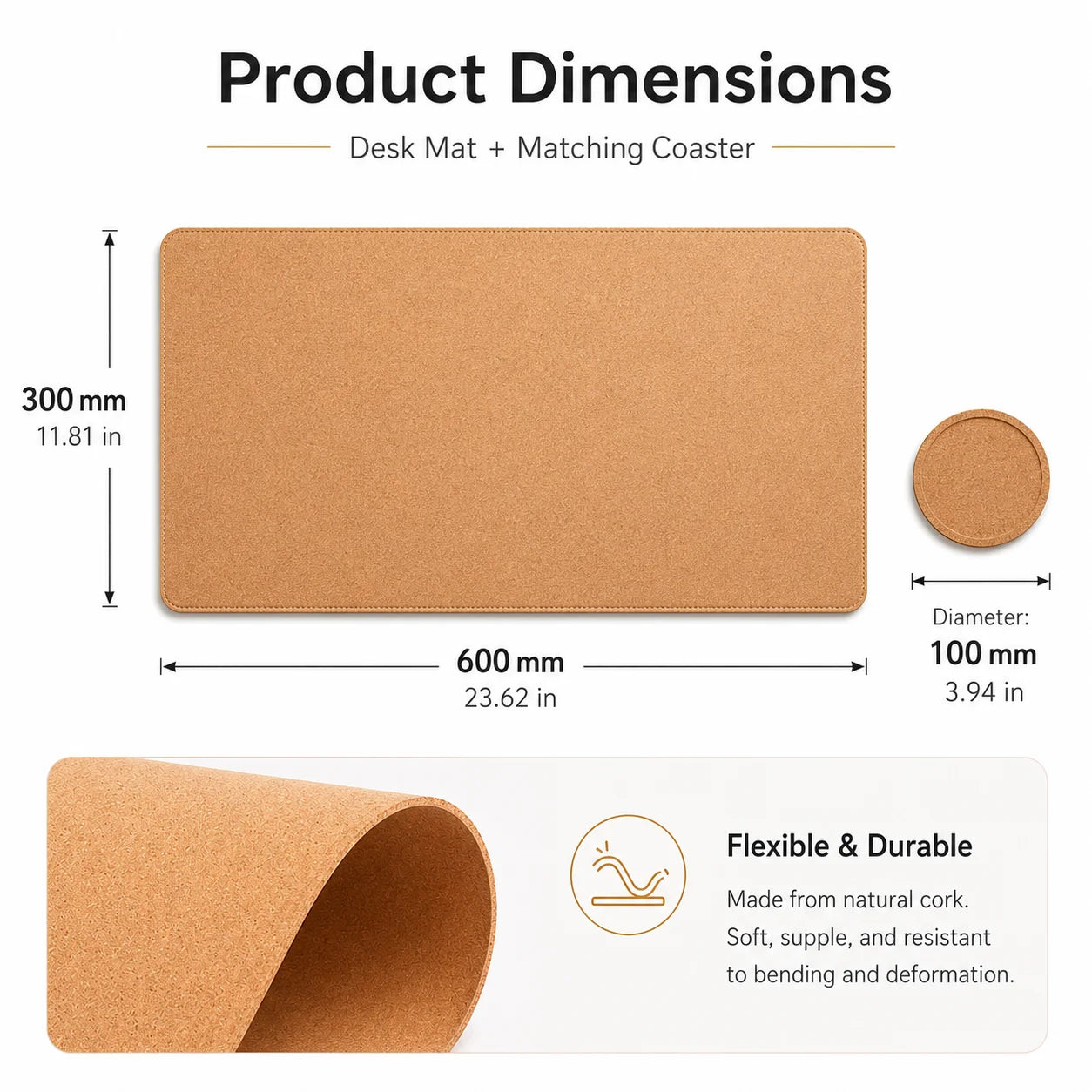 Natural Cork Desk Mat & Coaster Set