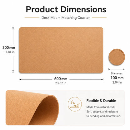 Natural Cork Desk Mat & Coaster Set