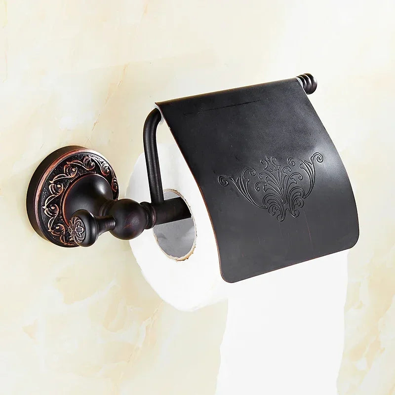 Black Bronze Carved Bathroom Hardware Accessories Set