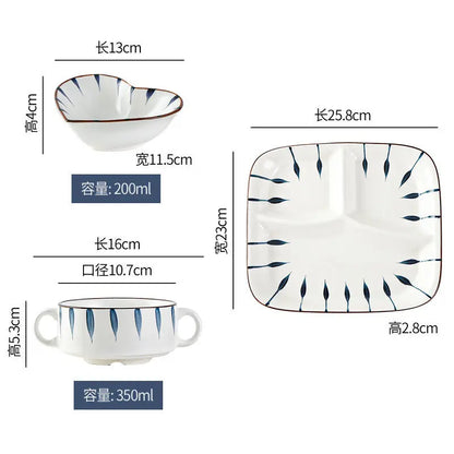 HOONRA Set of 3 Divided Plate Ceramic Kitchen Food Container