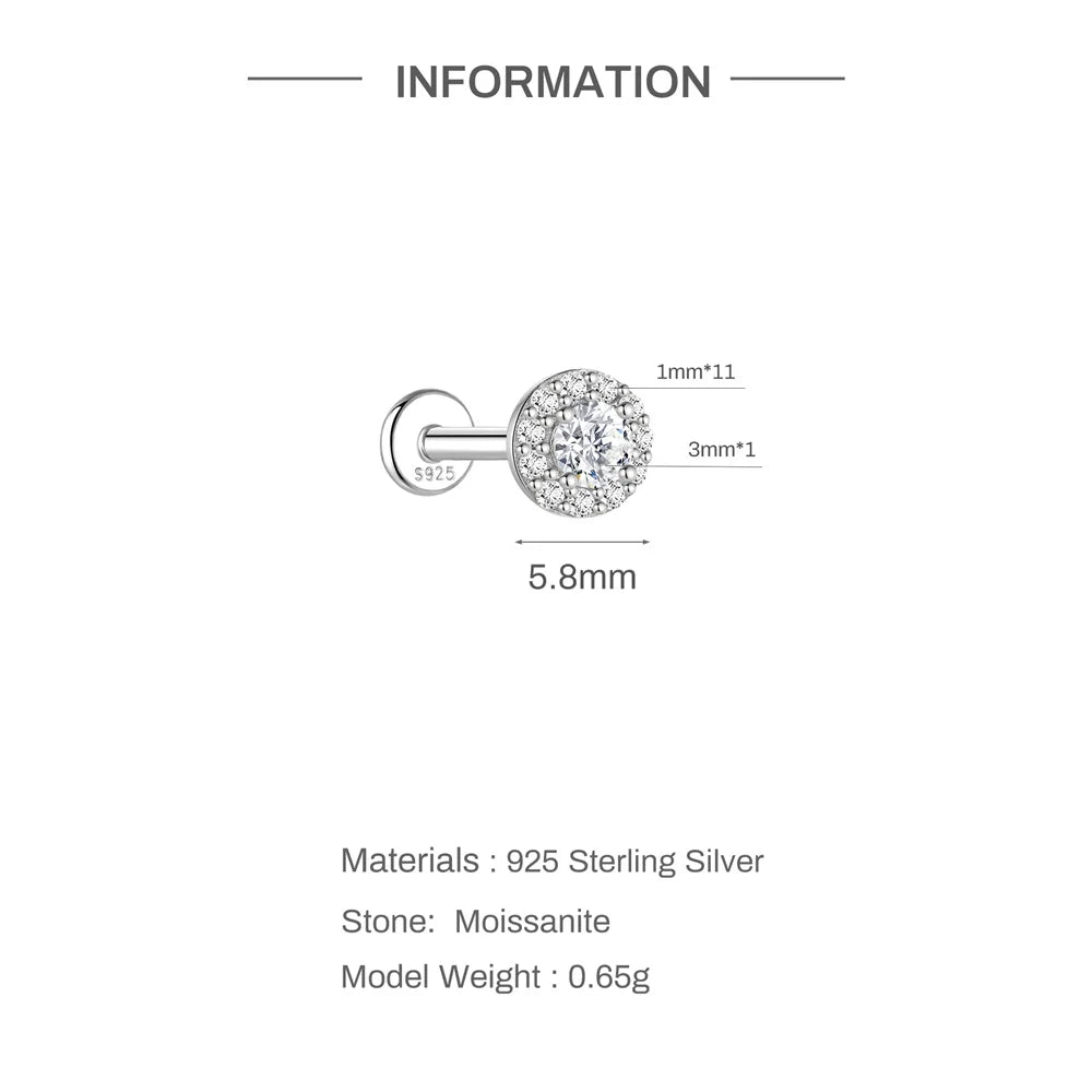 925 Sterling Silver Round Moissanite Stud Earring