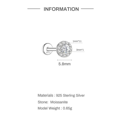 925 Sterling Silver Round Moissanite Stud Earring