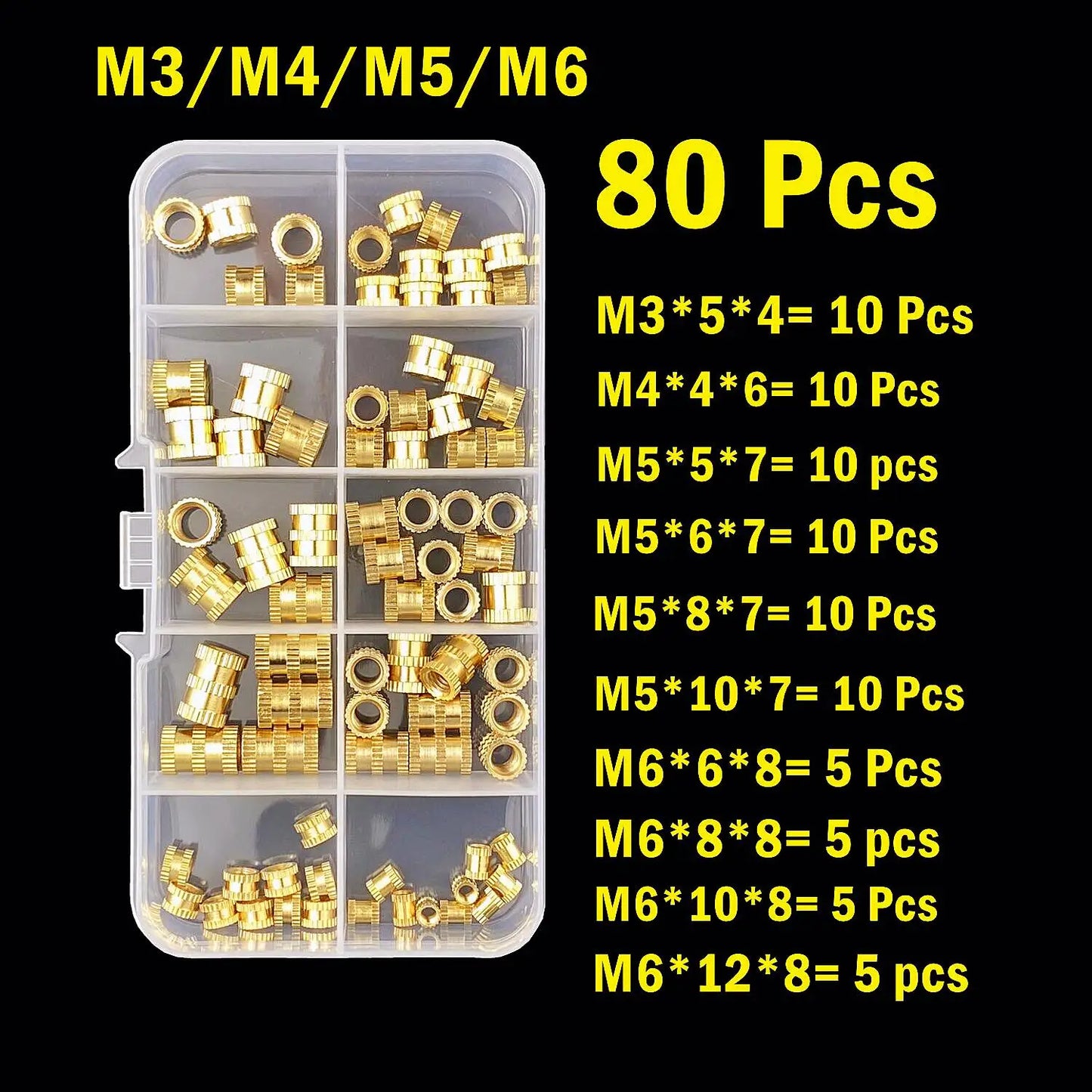Brass Heat Threaded Insert Nut Assortment