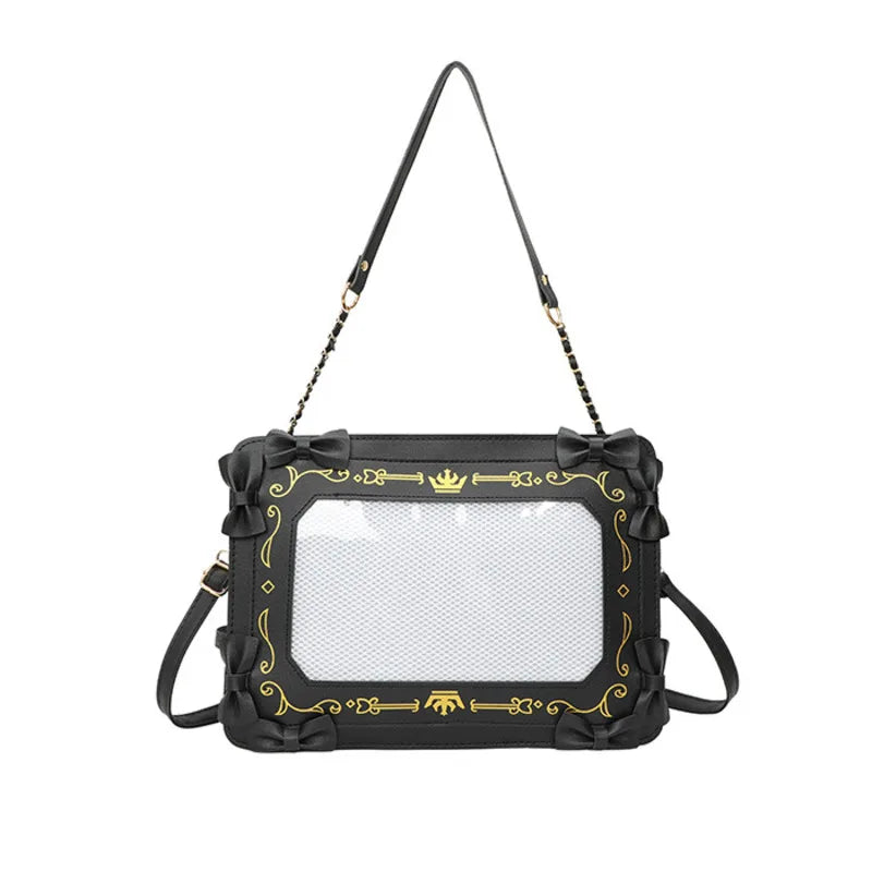 Y2K Bow Ita Bag Transparent Pocket Crossbody Handbag