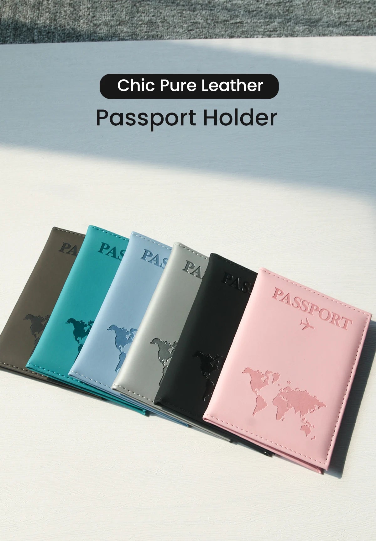 World Map PU Leather Passport Holder