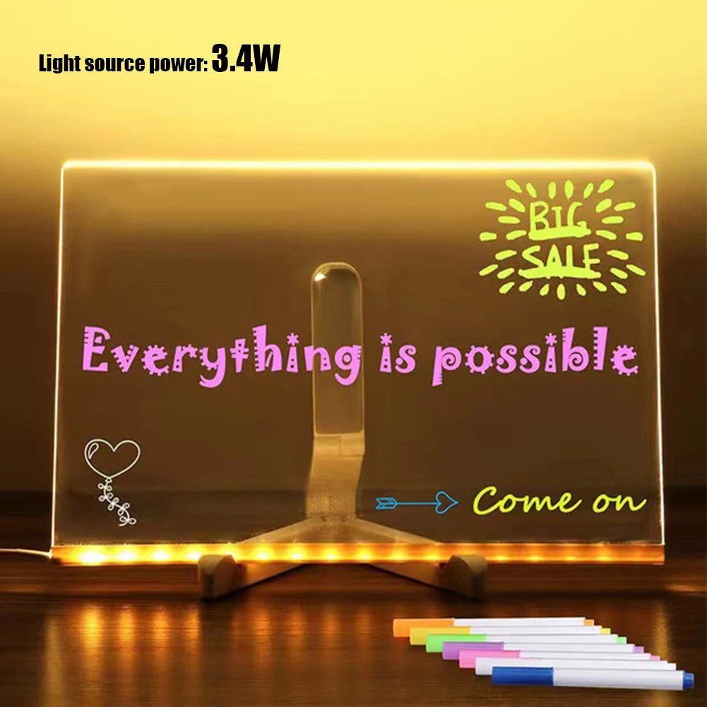LED Acrylic Message Board with 7 Neon Markers