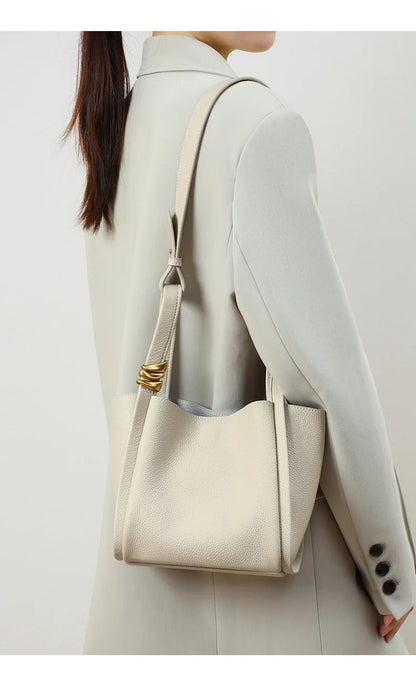 Genuine Leather Yellow Bucket Tote Bag for Women