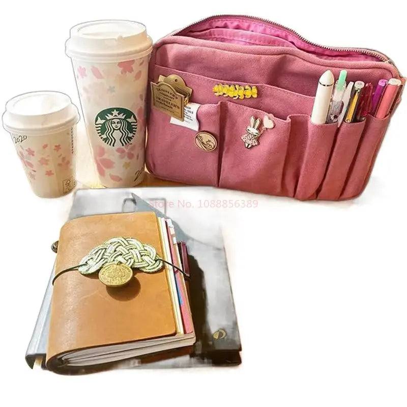 Large Capacity Canvas Pencil Case with Multi-Layer Storage