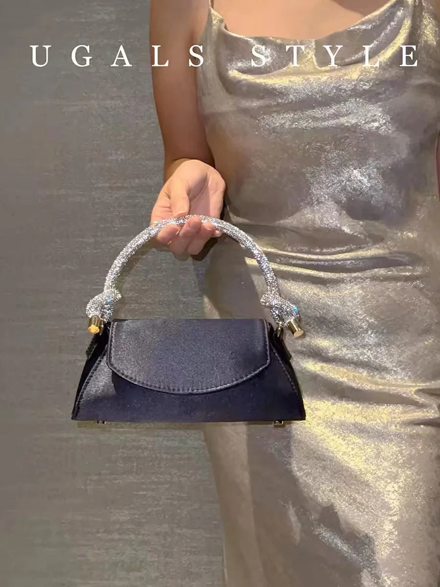 Satin Crystal Handle Evening Bag