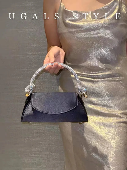 Satin Crystal Handle Evening Bag