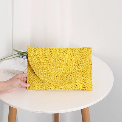 Women’s Handwoven Straw Envelope Clutch Bag