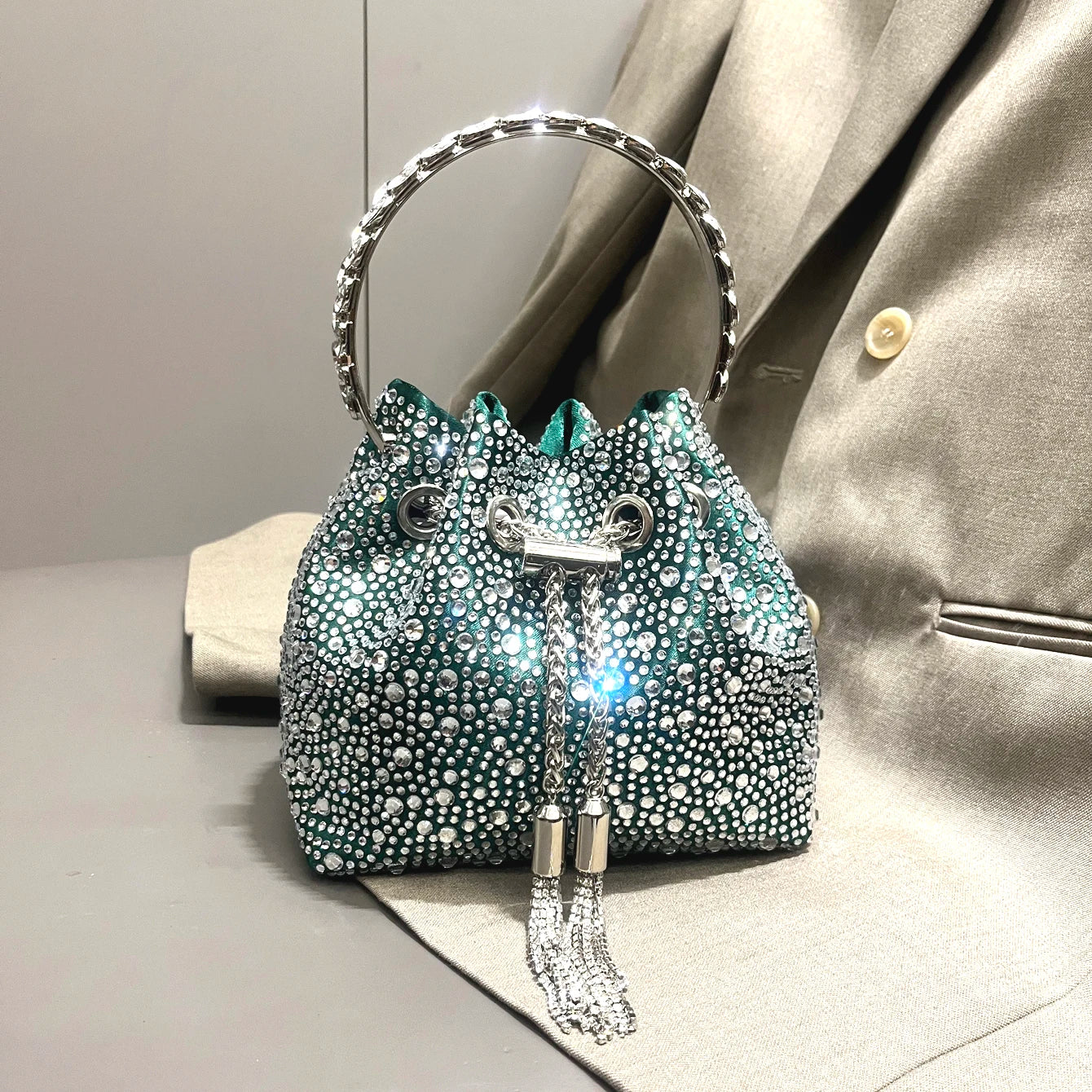 Luxury Rhinestone Bucket Evening Bag