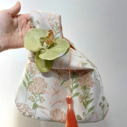 Flower Pendant Drawstring Fabric Lunch Bag
