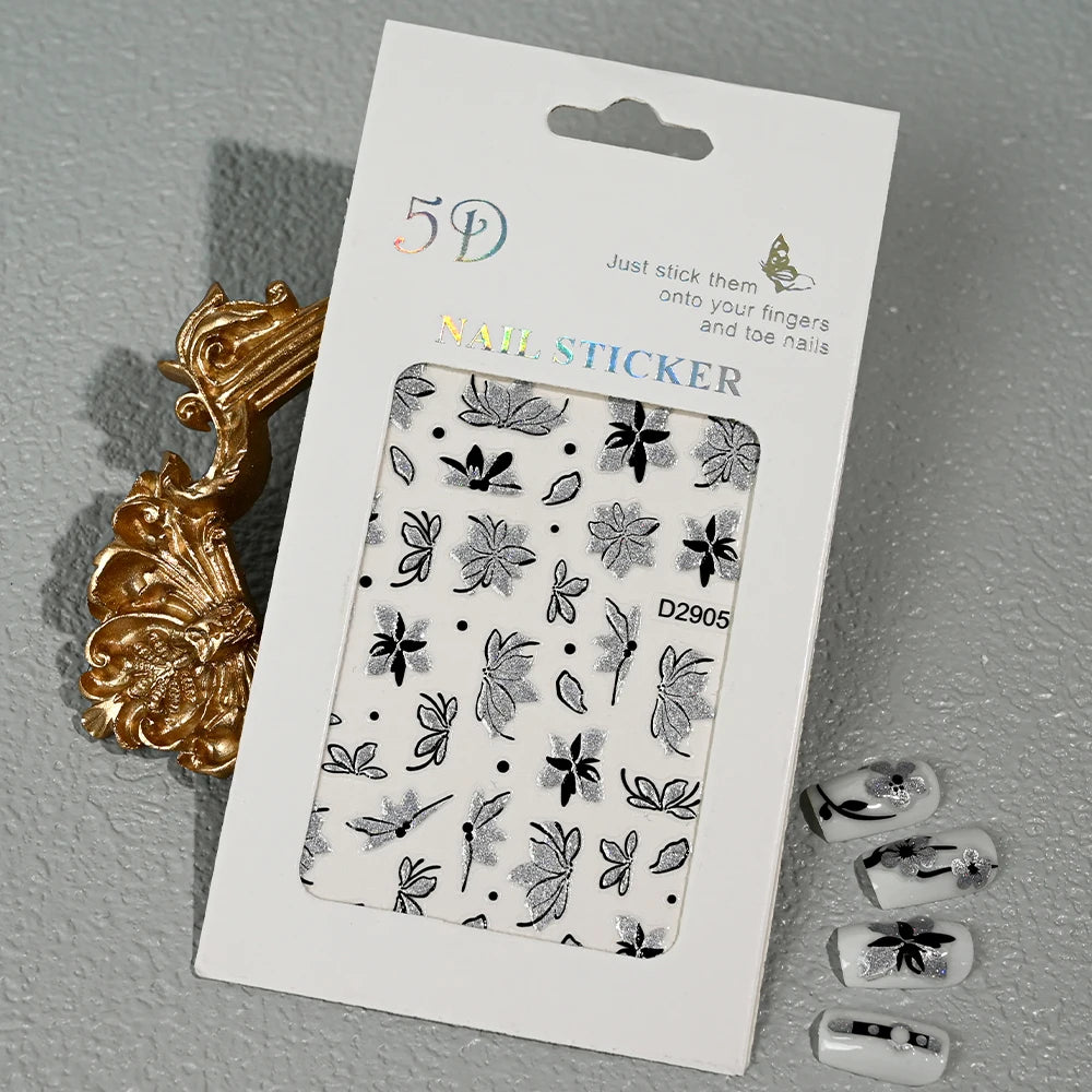 5D Glitter Floral Nail Art Stickers