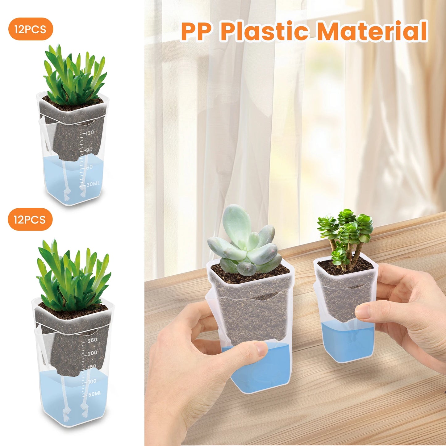 12-Pack Self Watering Planter Pots with Cotton Wicks