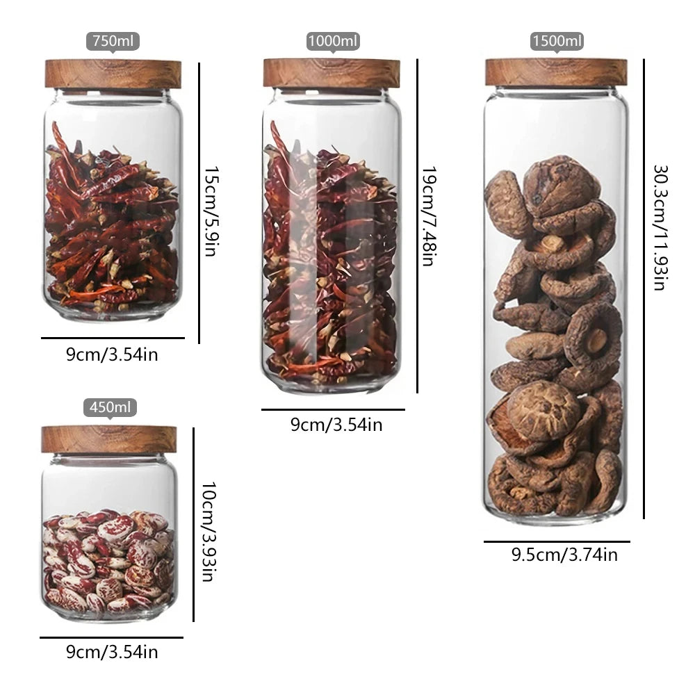 Japanese Style Glass Storage Jar with Wooden Lid