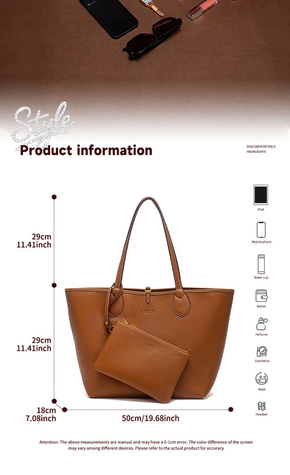 Women’s PU Leather Tote Bag with Matching Pouch