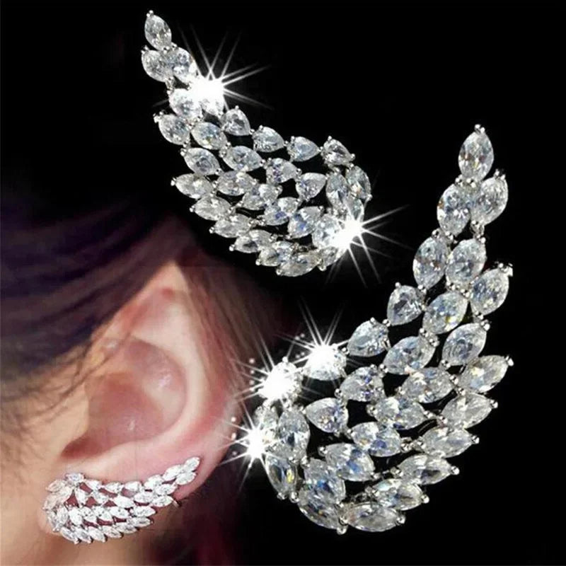 Angel Wing Cubic Zirconia Clip Earrings