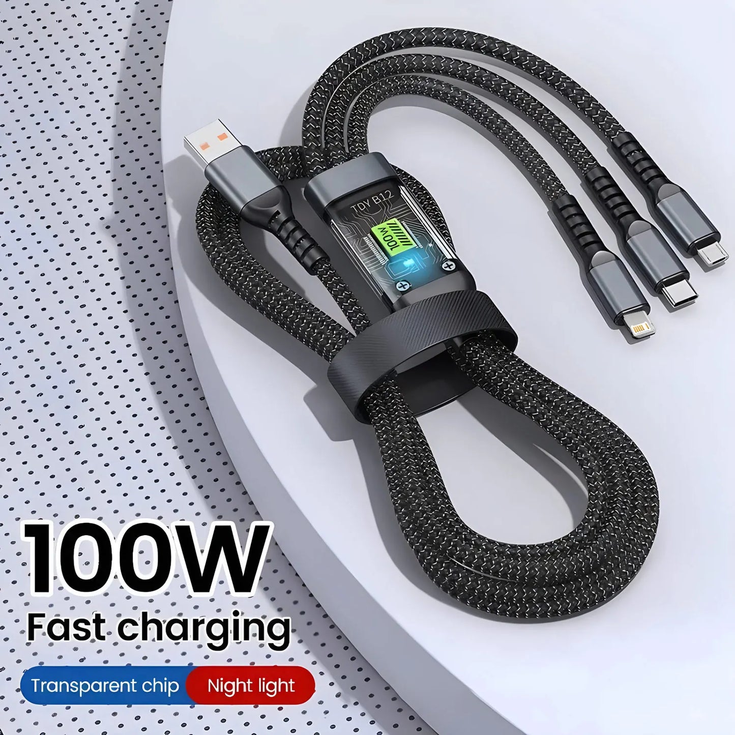 3-in-1 Fast Charging USB Cable – USB-A to Lightning, USB-C & Micro USB