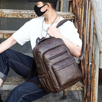 USB Charging PU Leather Laptop Backpack