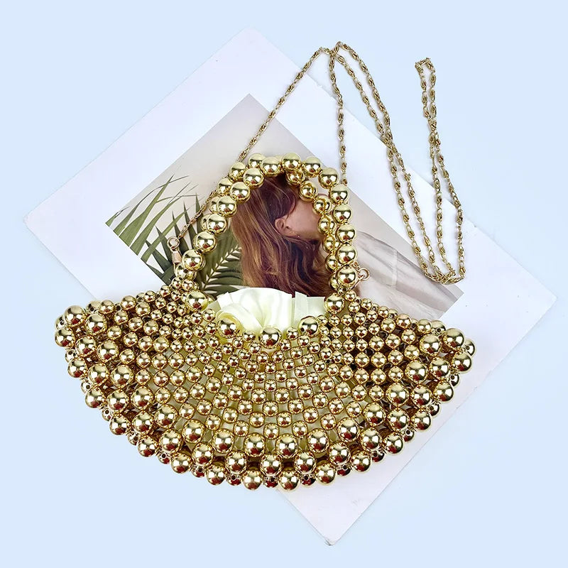 Handmade Beaded Fan-Shaped Evening Bag