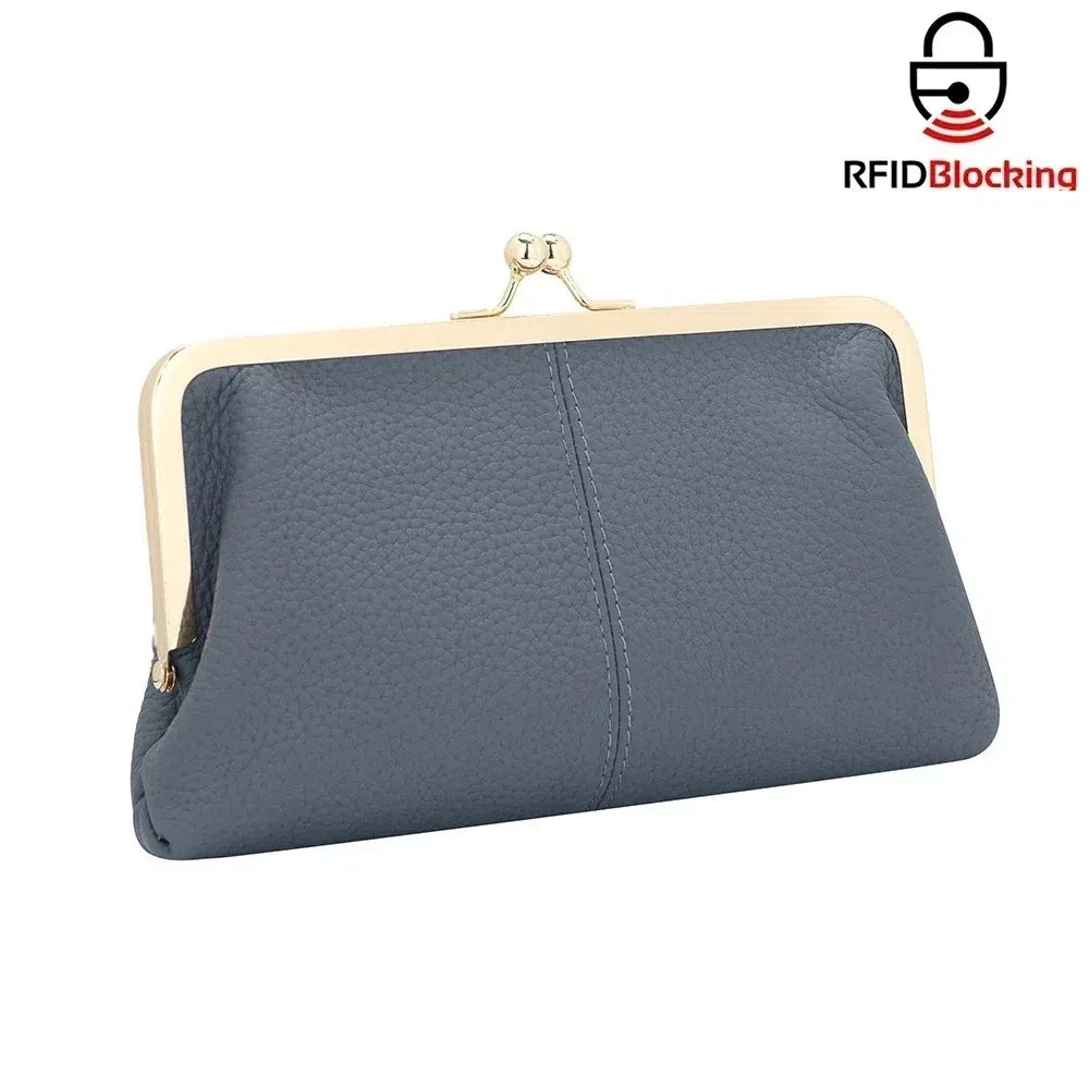 Genuine Leather Kiss Lock Wallet