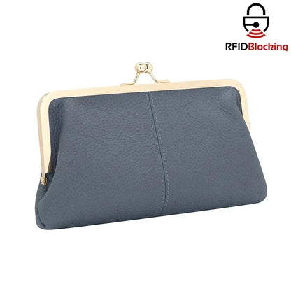 Genuine Leather Kiss Lock Wallet
