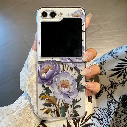 Purple Flower Phone Case For Samsung Galaxy Z Flip3 Flip4 Flip5 Flip6