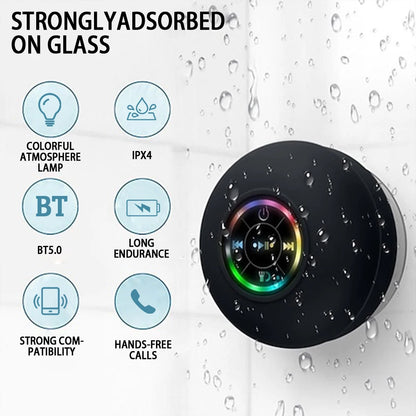 Portable Waterproof Bluetooth Speaker with Suction Cup & LED Lights