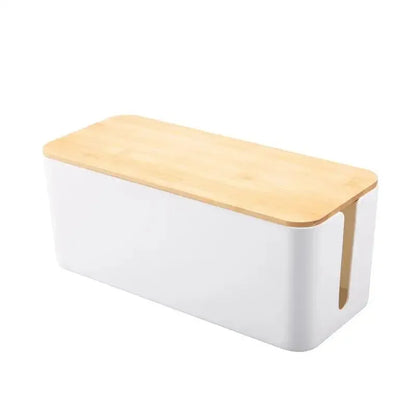 Cable Management Box with Bamboo-Style Lid