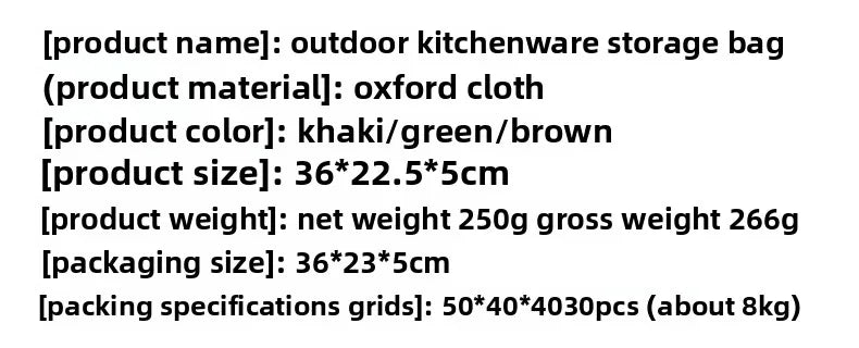 Portable Outdoor Cookware Storage Bag
