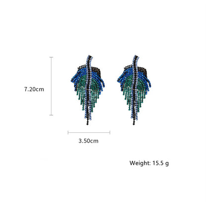 Blue Crystal Long Tassel Drop Earrings