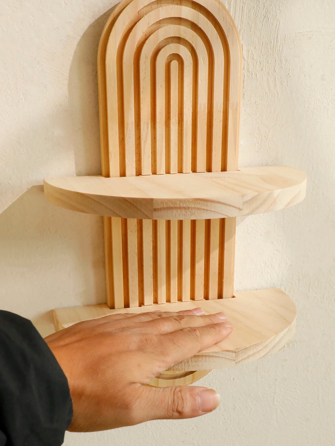 Geometric Natural Wood Wall Mounted Display Shelf