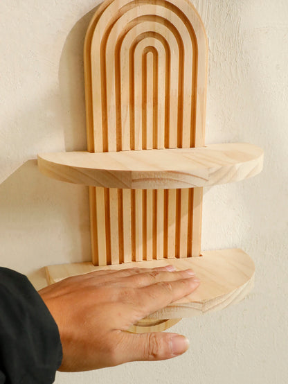 Geometric Natural Wood Wall Mounted Display Shelf