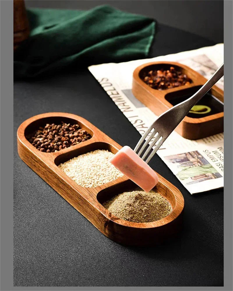Solid Wood Divided Sauce Dish