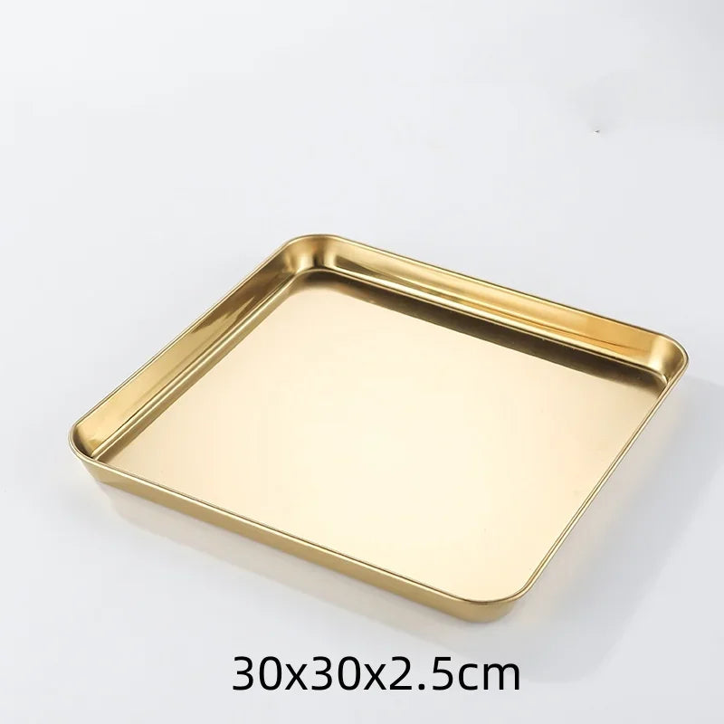 Golden Stainless Steel Food Serving Tray