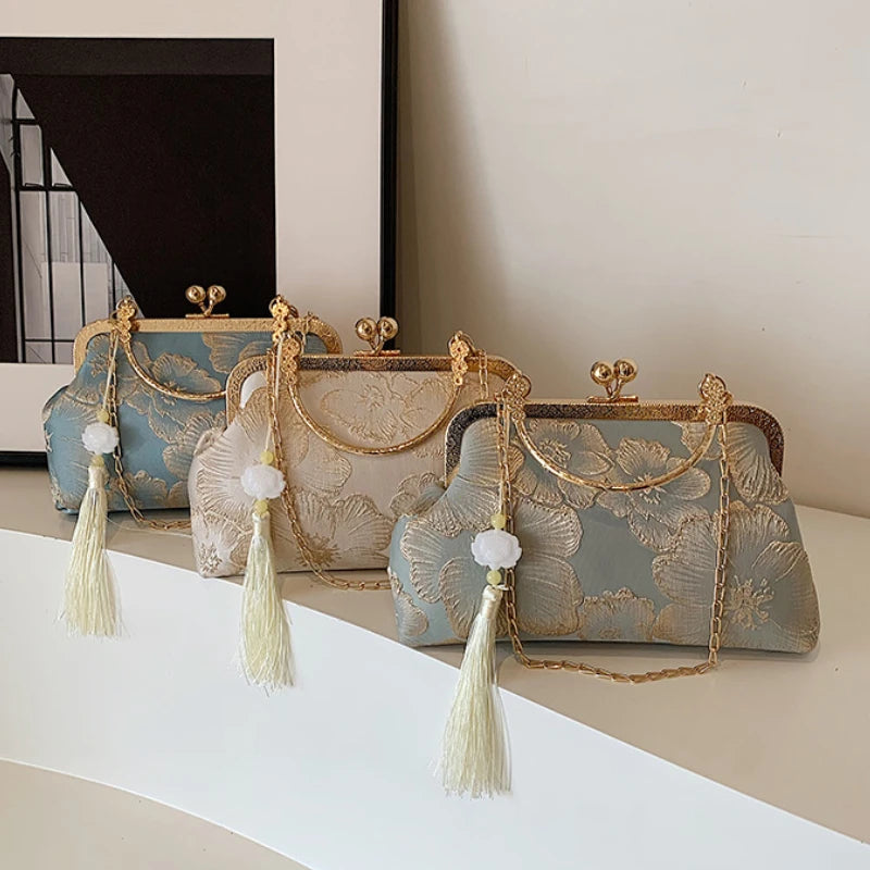 Chinese-Style Embroidered Frame Handbag with Top Handle