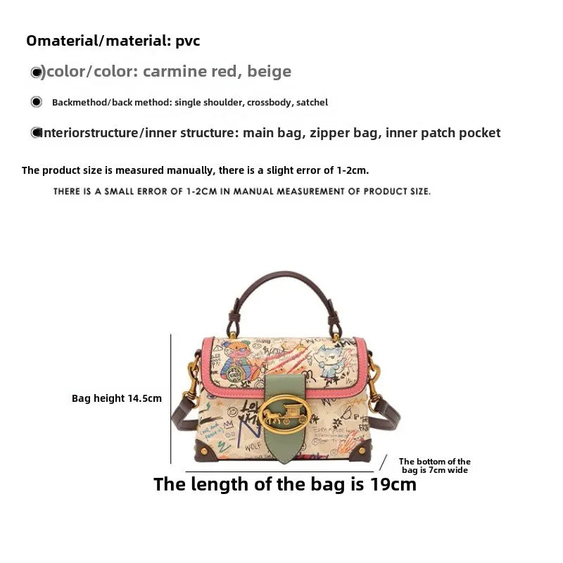 Vintage Graffiti Bear Top Handle Satchel Bag