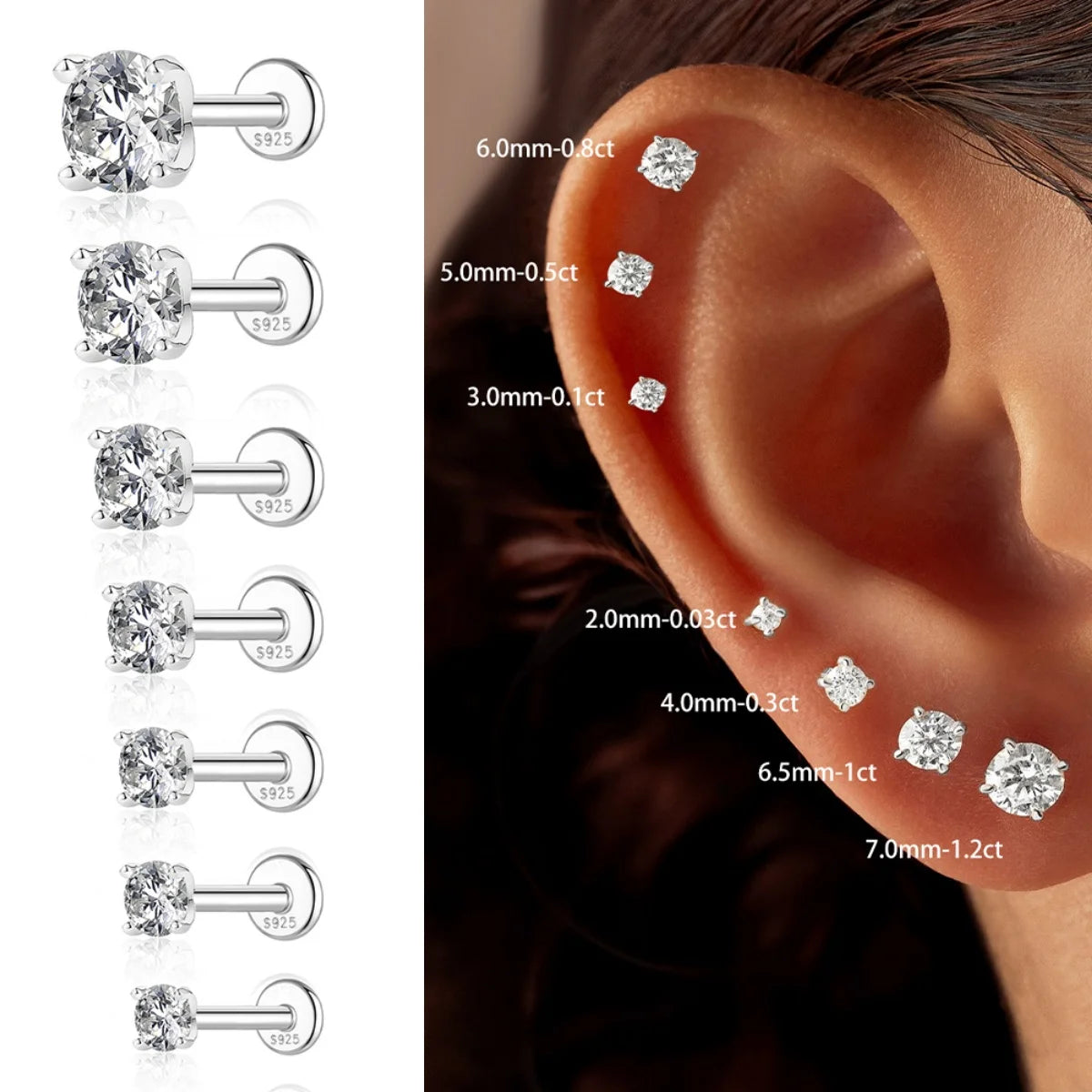 925 Sterling Silver Round Moissanite Stud Earring