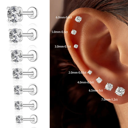 925 Sterling Silver Round Moissanite Stud Earring