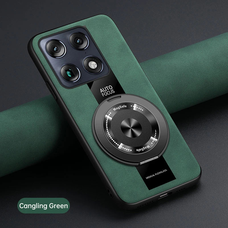 Luxury Magnetic Leather Phone Case with Rotating Ring Stand