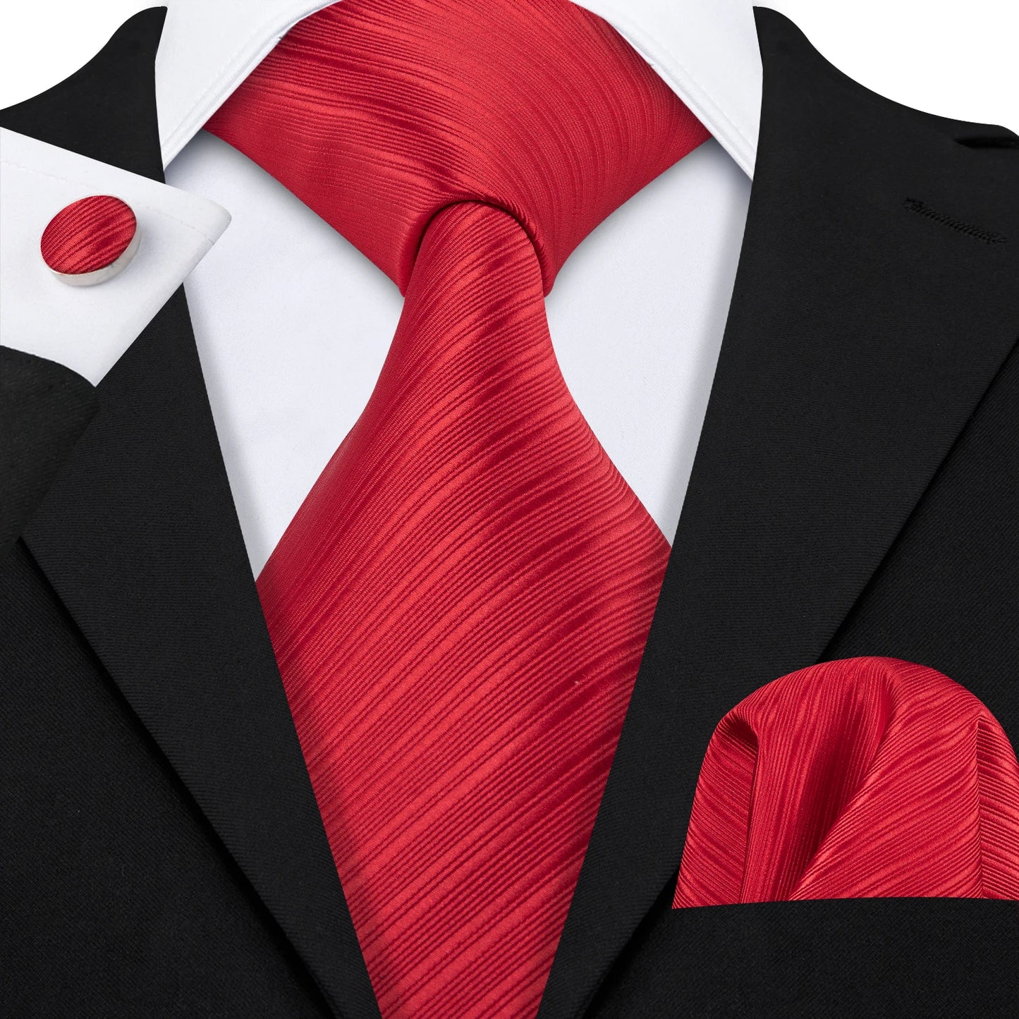 Barry Wang Jacquard Striped Silk Men's Tie Pocket Square Cufflinks Set