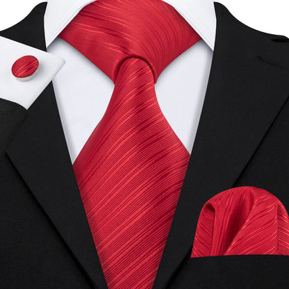 Barry Wang Jacquard Striped Silk Men's Tie Pocket Square Cufflinks Set