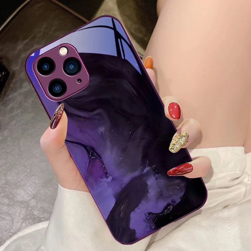 Tempered Glass Marble Effect iPhone Case