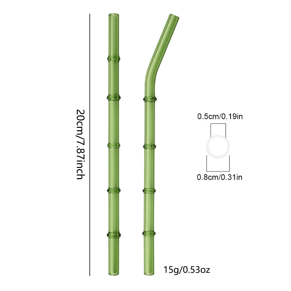 Bamboo Shaped Glass Drinking Straw Set