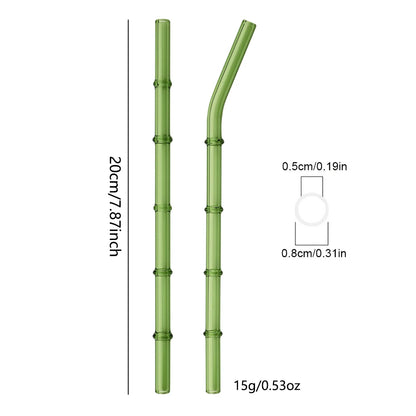 Bamboo Shaped Glass Drinking Straw Set