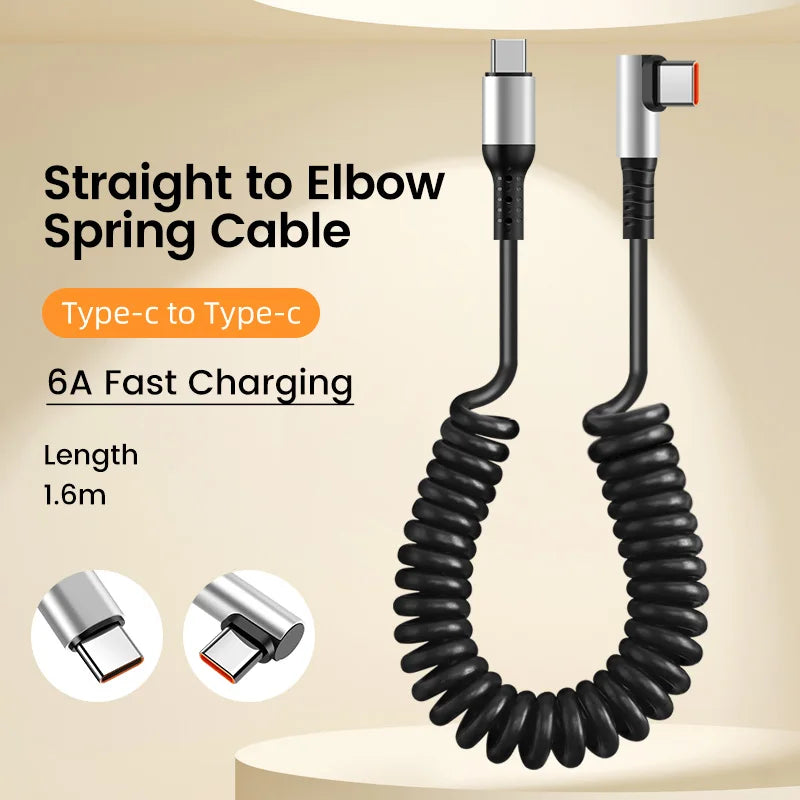 90° Retractable USB-C Fast Charging Cable