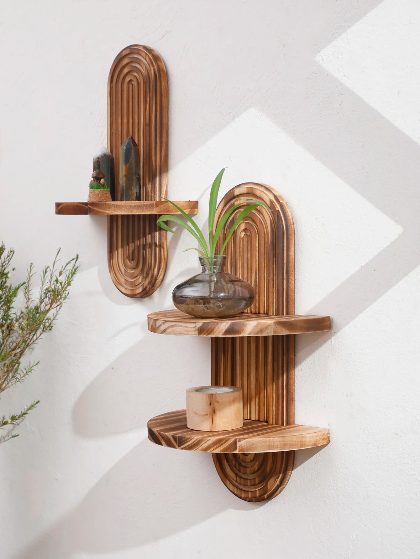 Geometric Natural Wood Wall Mounted Display Shelf